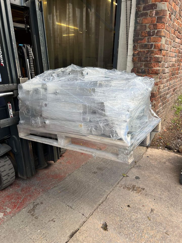 A pallet filled with cargo being loaded, demonstrating efficient handling by Kidderminster Logistics Ltd